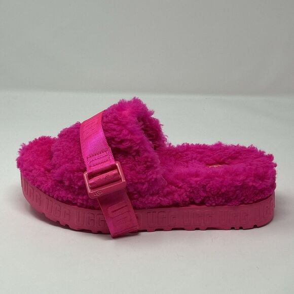 UGG Fluffita Platform Women Fur Slide Slippers Pink Size 7 Sheepskin STORE MODEL - Picture 3 of 16